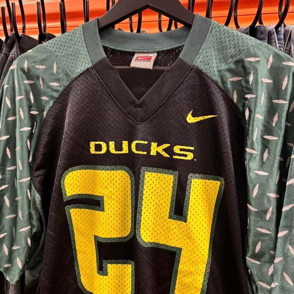 Vintage 90s Nike Oregon Ducks Football Jersey #24 Black Mesh - Size M